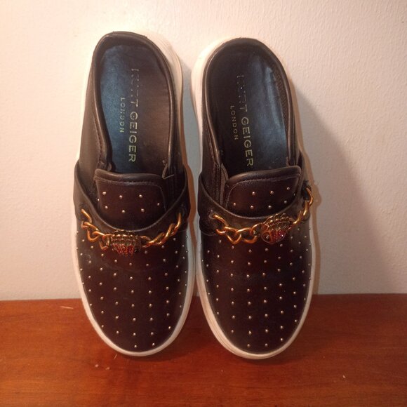 KURT GEIGER London "Milly" Sz. 32EU/1 US Black Studded Rhinestone Chain Mules - Picture 2 of 12